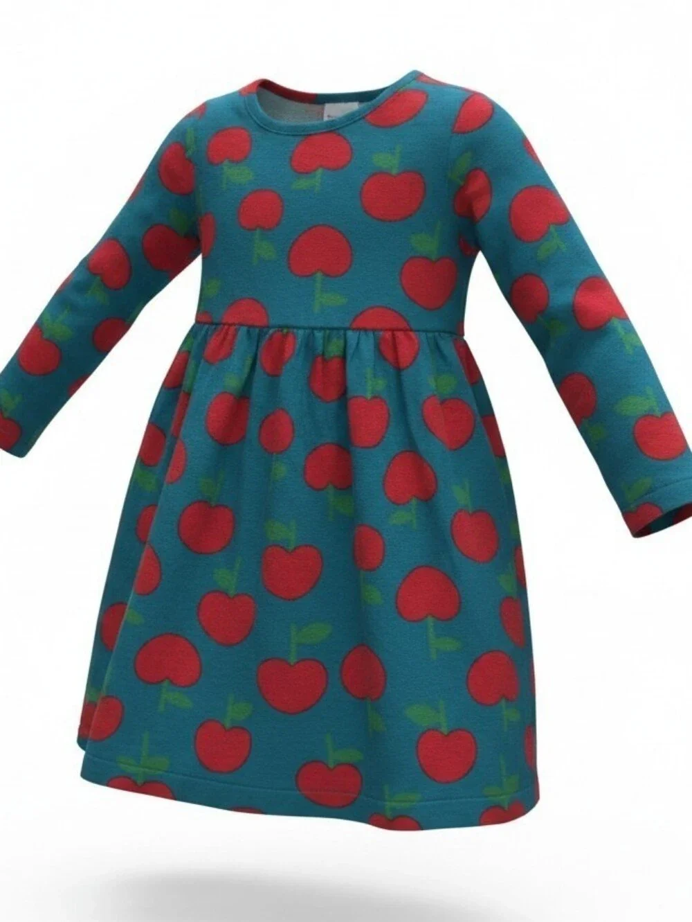 HANNA ANDERSSON | Apple Print Pocket Long Sleeve Cotton Dress Dark Teal | 4